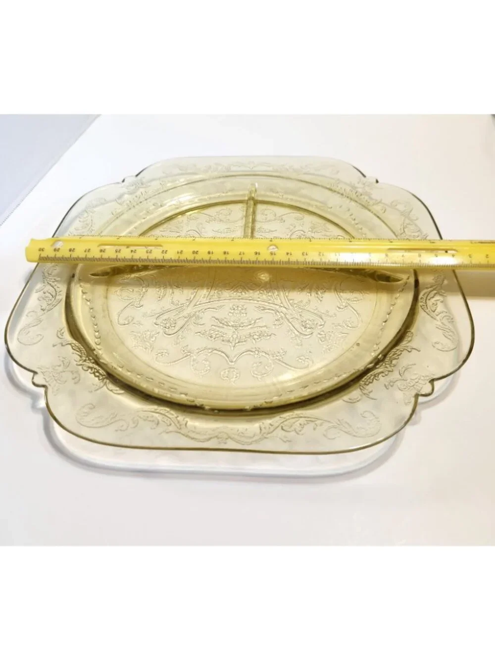 Federal Madrid Etched Divided 3 Section Depression Glass Plate Floral Scrolled